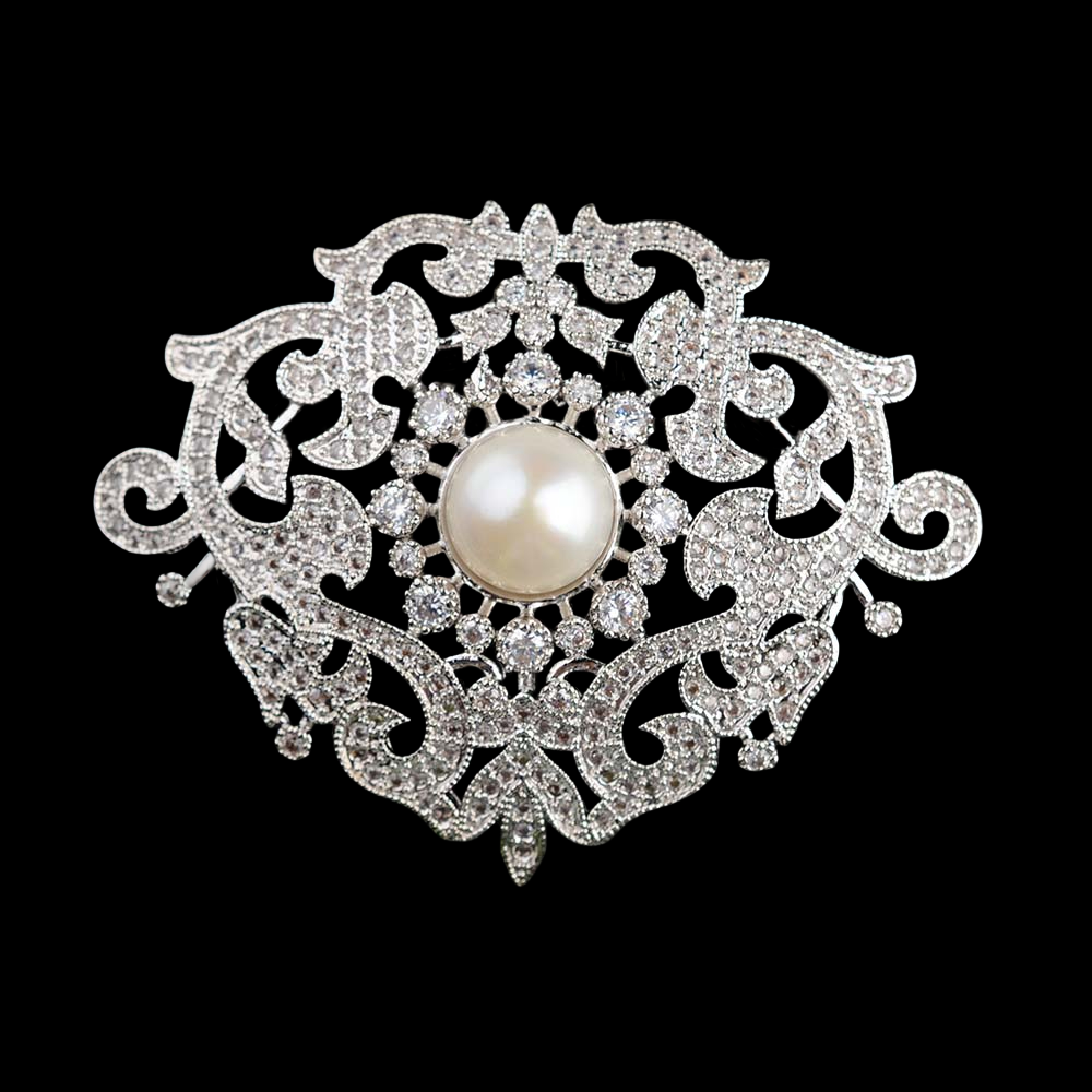 Queen Elizabeth Cultured Freshwater Pearl Brooch, Large Round